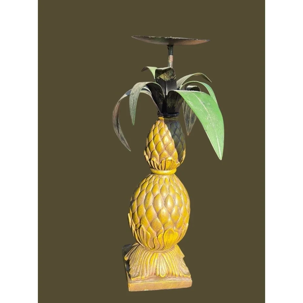Vintage Pineapple Candle Holder Home Decor Yellow Tropical Coastal Regency